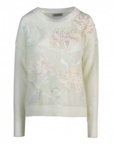 EMBROIDERED, INTARSIA BOAT NECK JUMPER