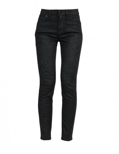 HIGH-WAISTED, LACE-PRINTED, LAMINATED SKINNY JEANS